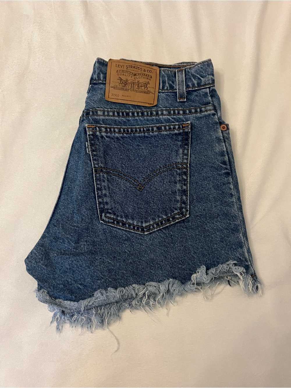 Levi's Dark Blue Denim Cutoff Shorts with Raw Fray